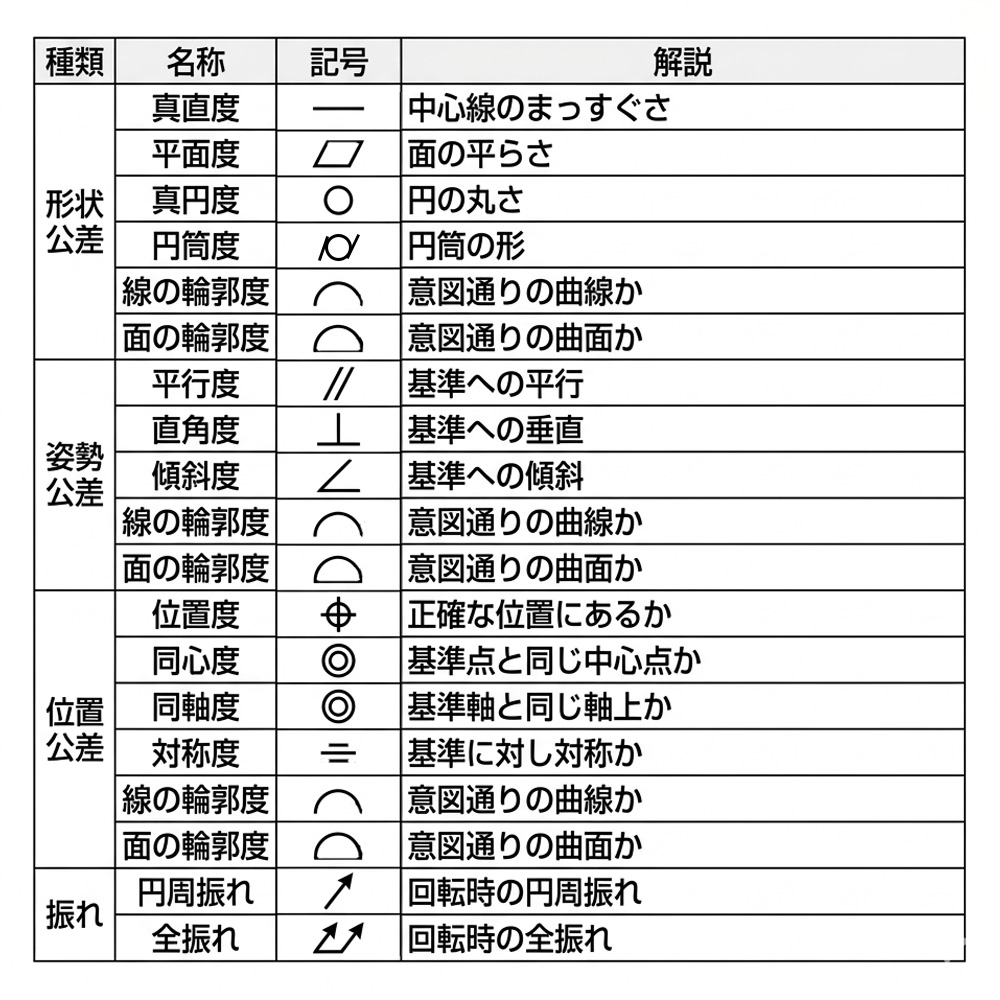 幾何公差の種類表